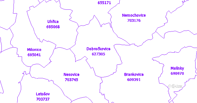 Katastrální mapa Dobročkovice - přehledová mapa katastrálního území