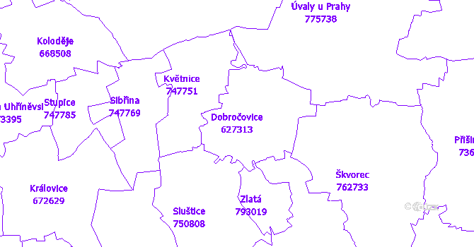 Katastrální mapa Dobročovice - přehledová mapa katastrálního území