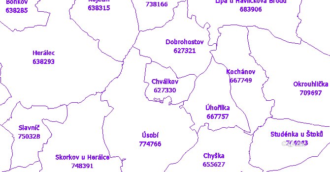 Katastrální mapa Chválkov - přehledová mapa katastrálního území