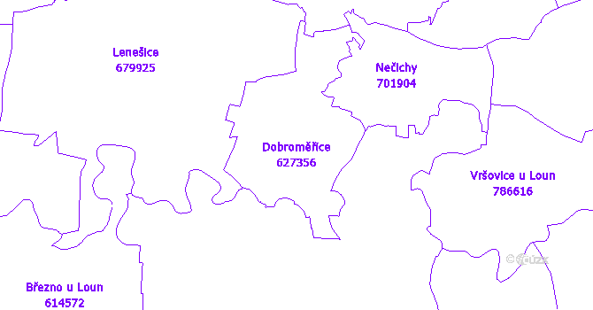 Katastrální mapa Dobroměřice - přehledová mapa katastrálního území