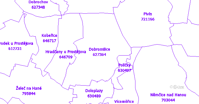 Katastrální mapa Dobromilice - přehledová mapa katastrálního území