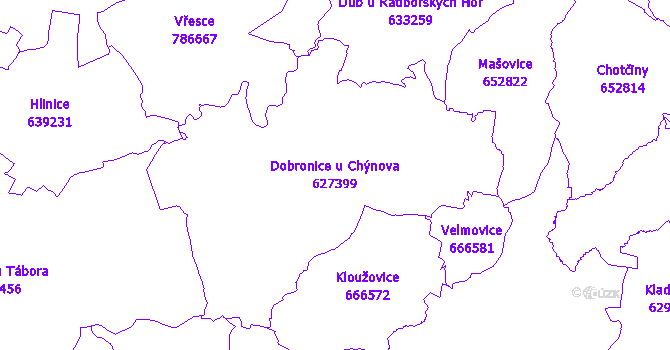 Katastrální mapa Dobronice u Chýnova - přehledová mapa katastrálního území