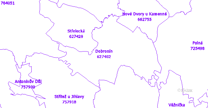 Katastrální mapa Dobronín - přehledová mapa katastrálního území