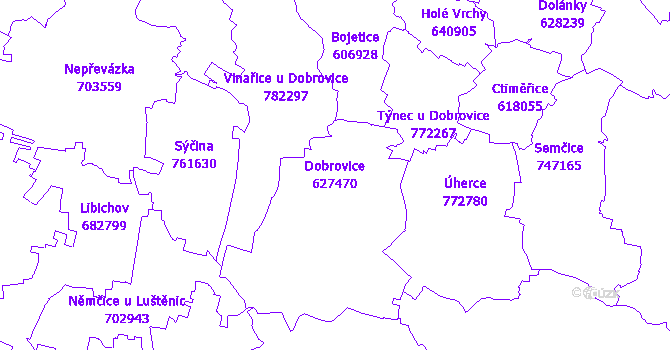 Katastrální mapa Dobrovice - přehledová mapa katastrálního území
