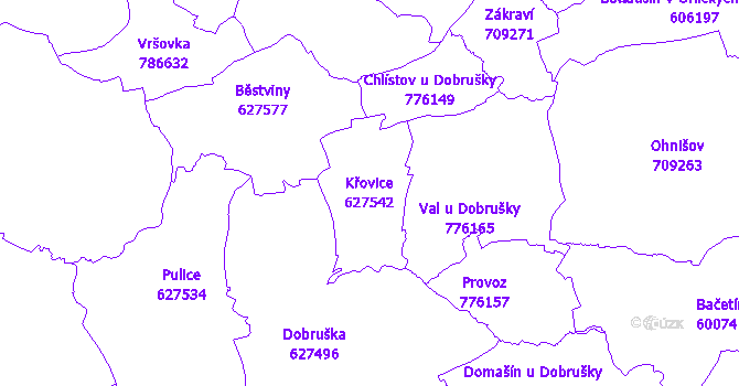 Katastrální mapa Křovice - přehledová mapa katastrálního území