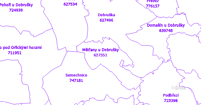 Katastrální mapa Mělčany u Dobrušky