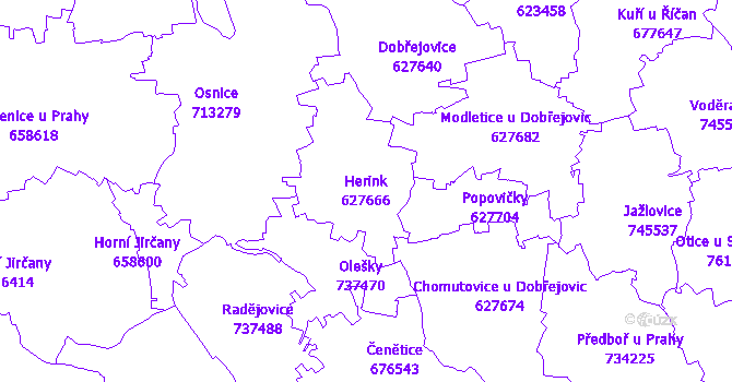 Katastrální mapa Herink - přehledová mapa katastrálního území