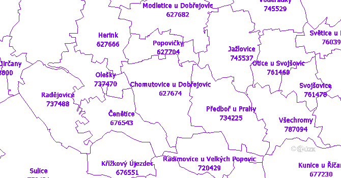 Katastrální mapa Chomutovice u Dobřejovic - přehledová mapa katastrálního území