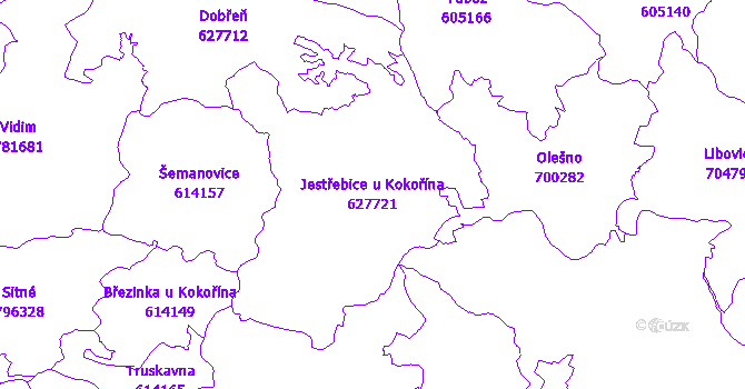 Katastrální mapa Jestřebice u Kokořína - přehledová mapa katastrálního území