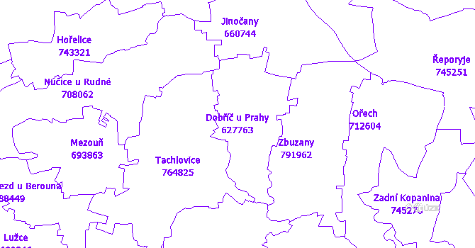 Katastrální mapa Dobříč u Prahy - přehledová mapa katastrálního území