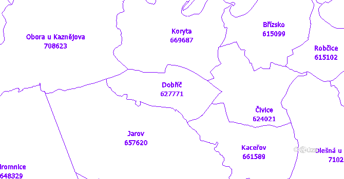 Katastrální mapa Dobříč - přehledová mapa katastrálního území