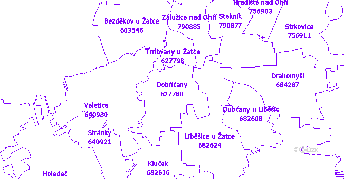 Katastrální mapa Dobříčany - přehledová mapa katastrálního území