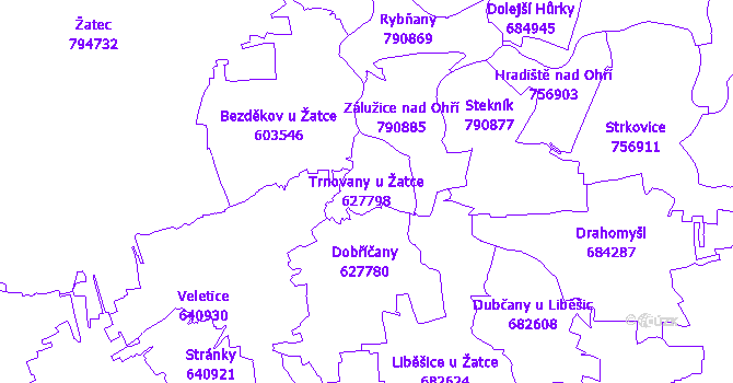 Katastrální mapa Trnovany u Žatce - přehledová mapa katastrálního území