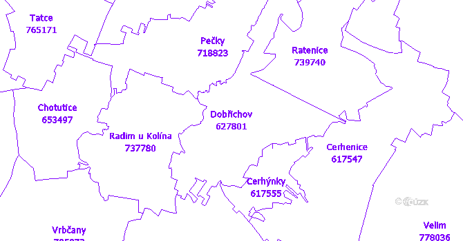 Katastrální mapa Dobřichov - přehledová mapa katastrálního území