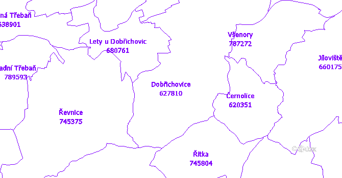 Katastrální mapa Dobřichovice - přehledová mapa katastrálního území