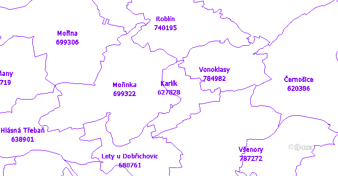 Katastrální mapa Karlík - přehledová mapa katastrálního území