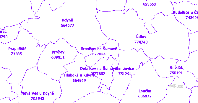 Katastrální mapa Branišov na Šumavě - přehledová mapa katastrálního území