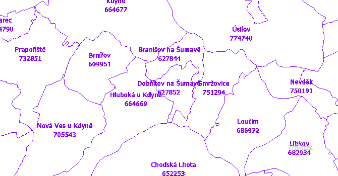 Katastrální mapa Dobříkov na Šumavě - přehledová mapa katastrálního území