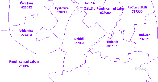 Katastrální mapa Dobříň - přehledová mapa katastrálního území