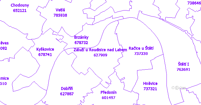 Katastrální mapa Záluží u Roudnice nad Labem - přehledová mapa katastrálního území