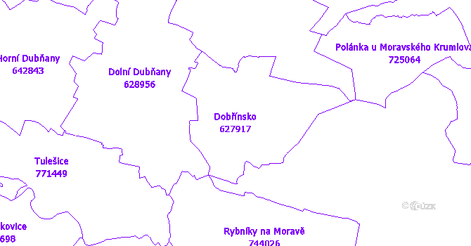 Katastrální mapa Dobřínsko - přehledová mapa katastrálního území