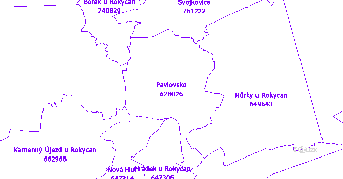 Katastrální mapa Pavlovsko - přehledová mapa katastrálního území