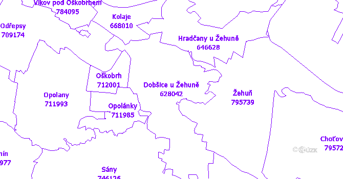 Katastrální mapa Dobšice u Žehuně - přehledová mapa katastrálního území