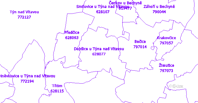 Katastrální mapa Dobšice u Týna nad Vltavou - přehledová mapa katastrálního území
