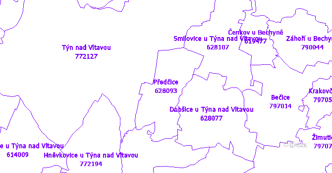 Katastrální mapa Předčice - přehledová mapa katastrálního území
