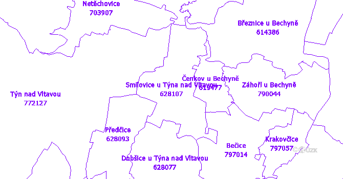 Katastrální mapa Smilovice u Týna nad Vltavou - přehledová mapa katastrálního území