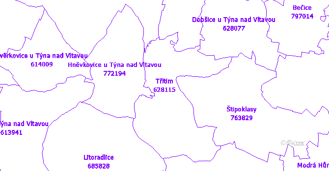 Katastrální mapa Třitim - přehledová mapa katastrálního území