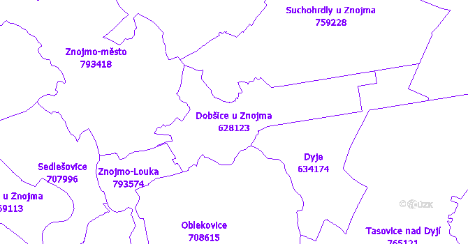 Katastrální mapa Dobšice u Znojma - přehledová mapa katastrálního území
