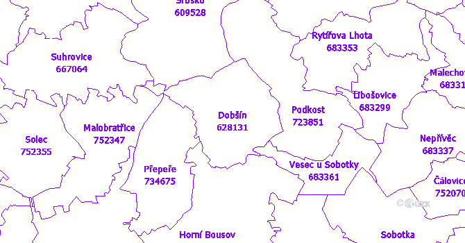 Katastrální mapa Dobšín - přehledová mapa katastrálního území