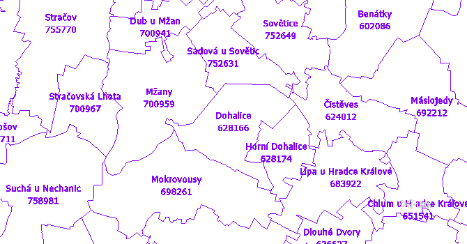 Katastrální mapa Dohalice - přehledová mapa katastrálního území