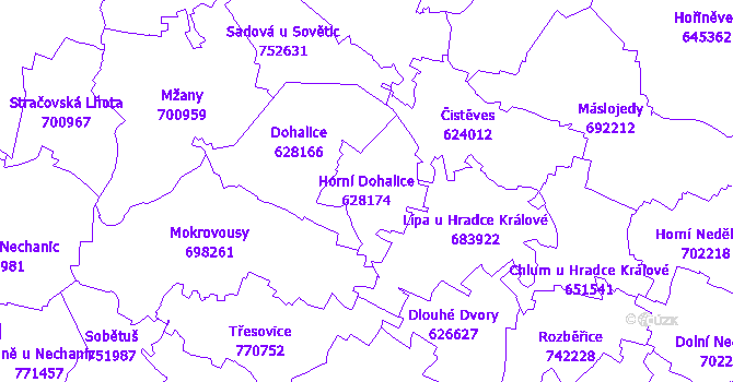 Katastrální mapa Horní Dohalice - přehledová mapa katastrálního území