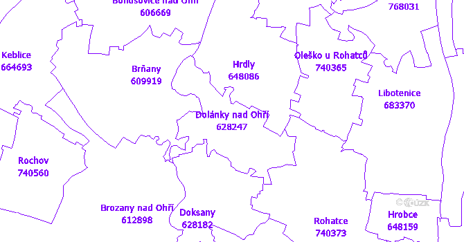 Katastrální mapa Dolánky nad Ohří - přehledová mapa katastrálního území