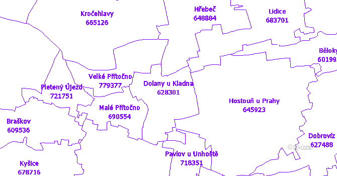 Katastrální mapa Dolany u Kladna - přehledová mapa katastrálního území