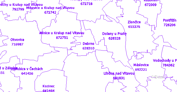 Katastrální mapa Debrno - přehledová mapa katastrálního území