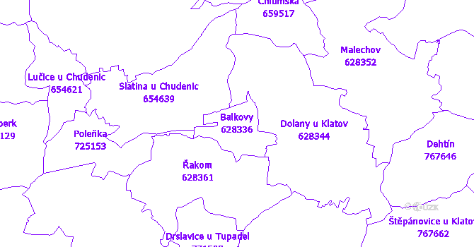 Katastrální mapa Balkovy - přehledová mapa katastrálního území