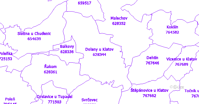 Katastrální mapa Dolany u Klatov - přehledová mapa katastrálního území