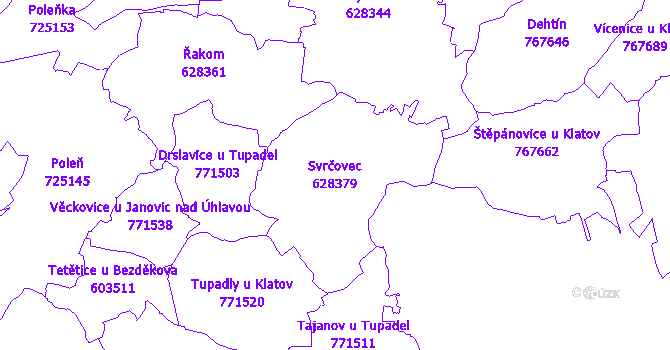 Katastrální mapa Svrčovec - přehledová mapa katastrálního území