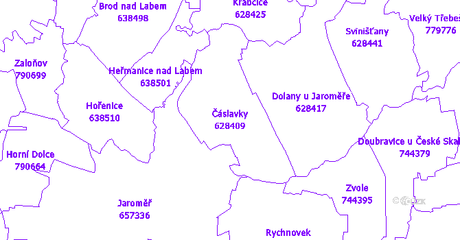 Katastrální mapa Čáslavky - přehledová mapa katastrálního území