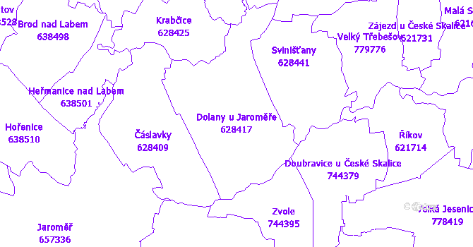 Katastrální mapa Dolany u Jaroměře - přehledová mapa katastrálního území