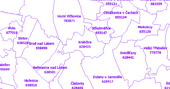 Katastrální mapa Krabčice - přehledová mapa katastrálního území