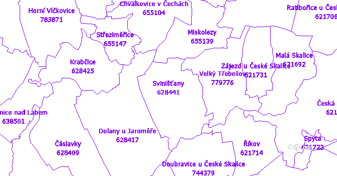 Katastrální mapa Svinišťany - přehledová mapa katastrálního území