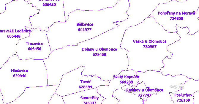Katastrální mapa Dolany u Olomouce