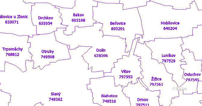 Katastrální mapa Dolín - přehledová mapa katastrálního území