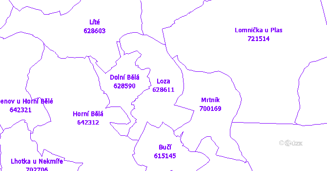 Katastrální mapa Loza - přehledová mapa katastrálního území