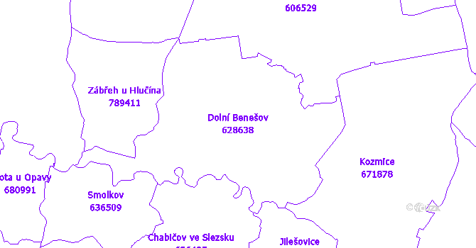 Katastrální mapa Dolní Benešov - přehledová mapa katastrálního území