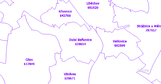 Katastrální mapa Dolní Beřkovice - přehledová mapa katastrálního území